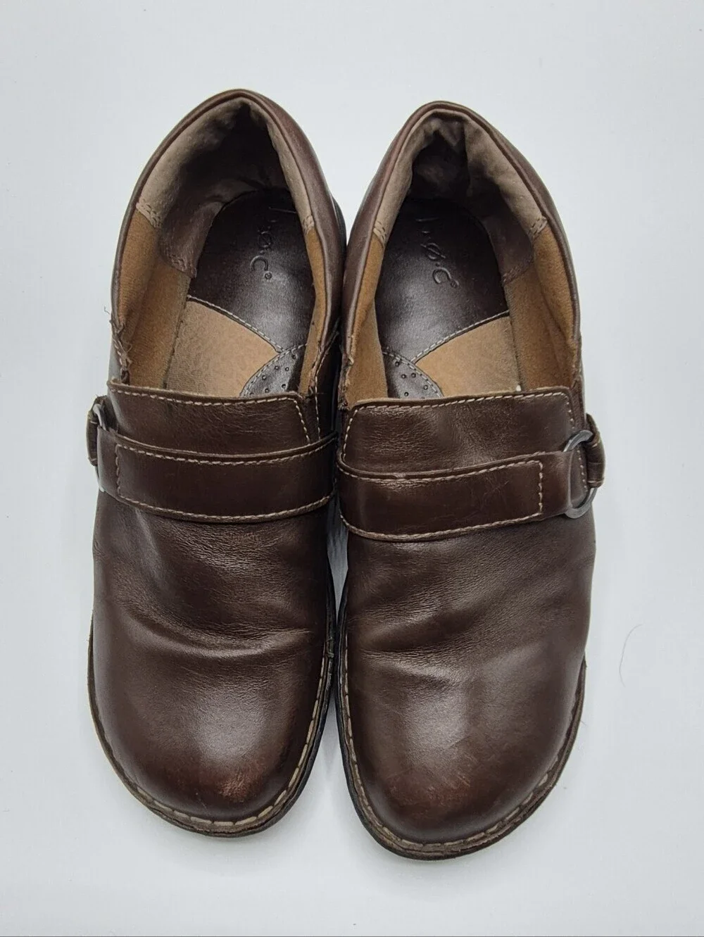 b.o.c. Men's Brown Leather Slip-On Loafers with Buckle Accent